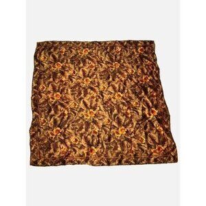 Vintage Brown Floral Square Scarf Japan 26x26 Hand Rolled